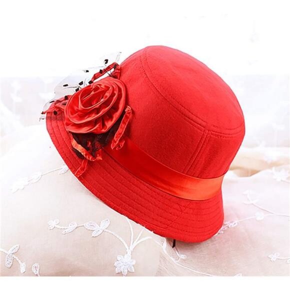 Vintage Felt Cloche Hat Winter Floral Fedora Bucket Hat Bowler Hats - Picture 4 of 6